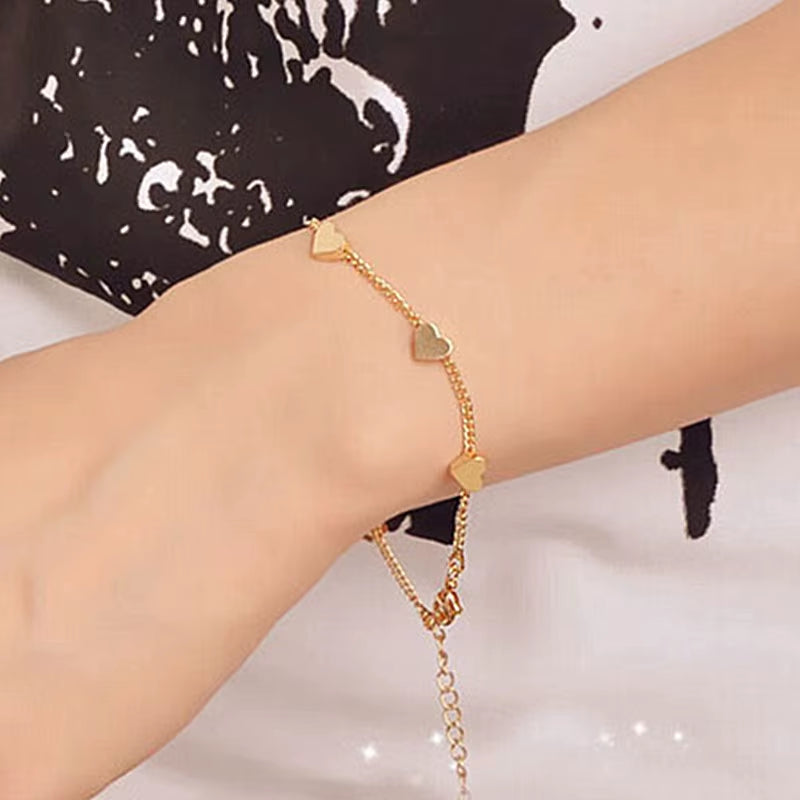 Minimalist Gold Bracelet – Stars & Hearts Design