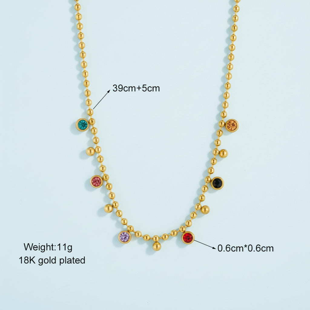 Luxury Ball Chain Necklace – Multicolor Crystal Shine