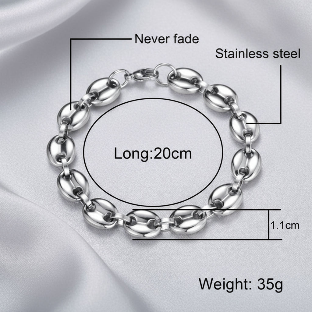 Chunky Coffee Bean Chain Bracelet & Necklace- Unisex Statement Set 