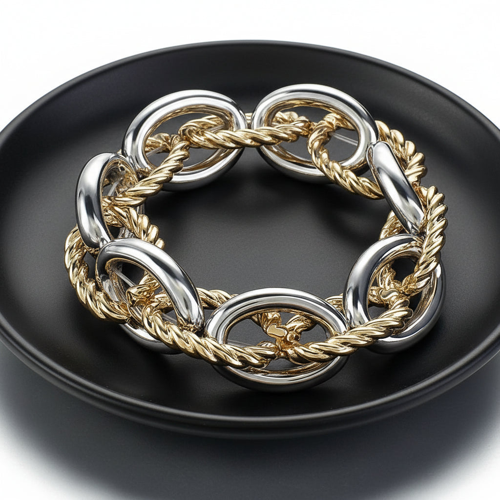 Statement Double Tone Thick Chain Unisex Bracelet