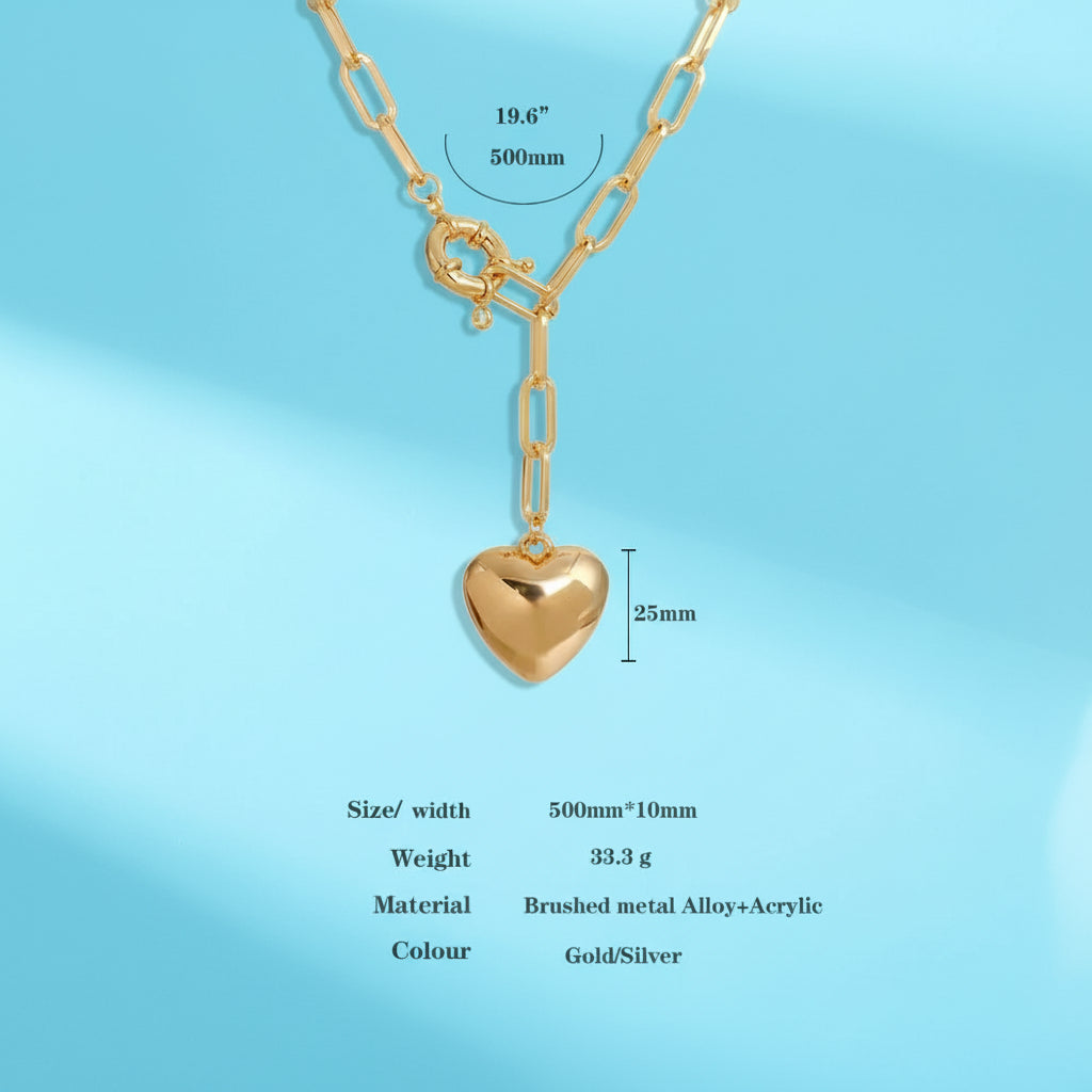 Bold Love in Golden Embrace – Statement Heart Necklace
