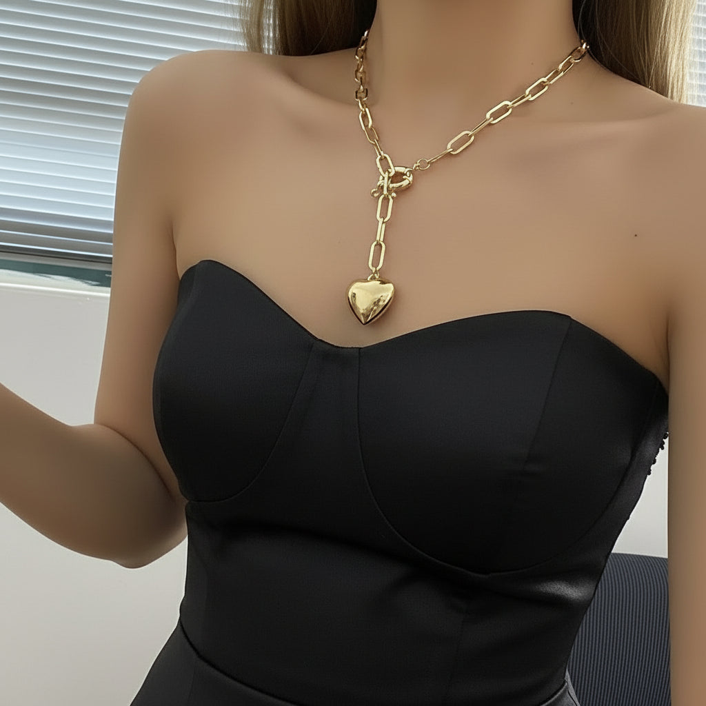 Bold Love in Golden Embrace – Statement Heart Necklace