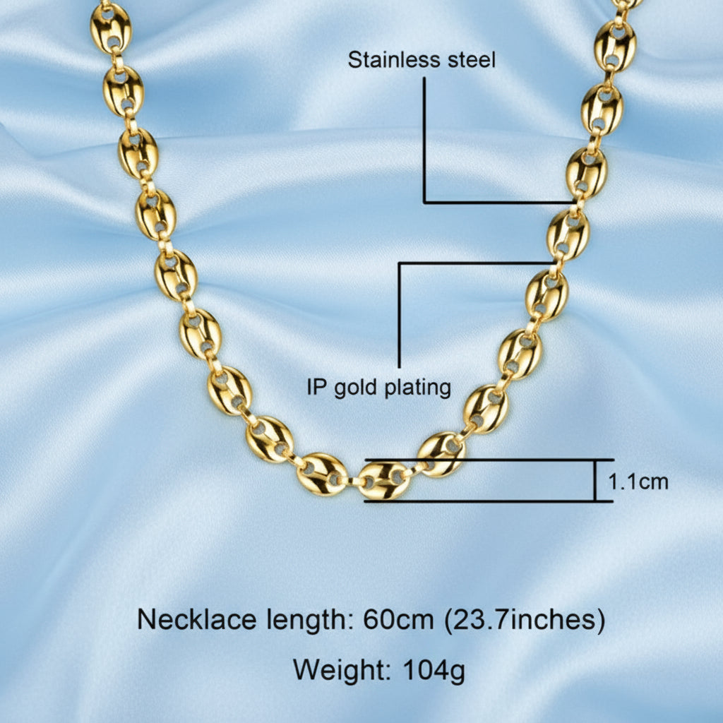 Chunky Coffee Bean Chain Bracelet & Necklace- Unisex Statement Set 