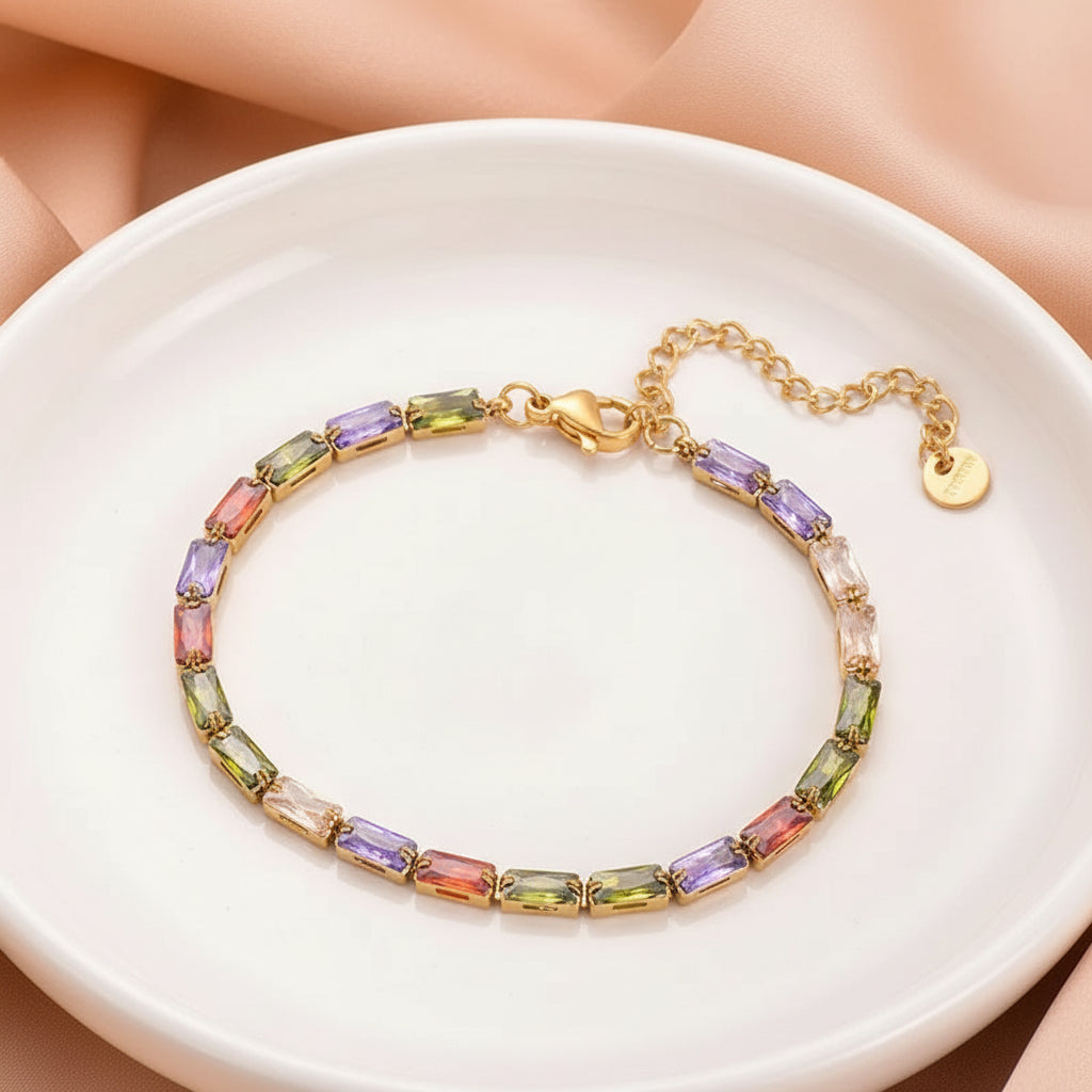 Colorful Zirconia Steel Bracelet – Luxury Bling Bangle