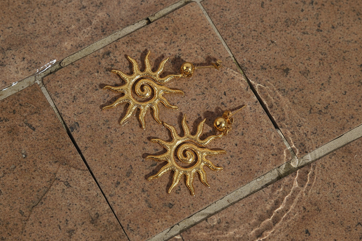 Golden Hollow Sun Dangle Earrings for Women – 14K Gold Shine