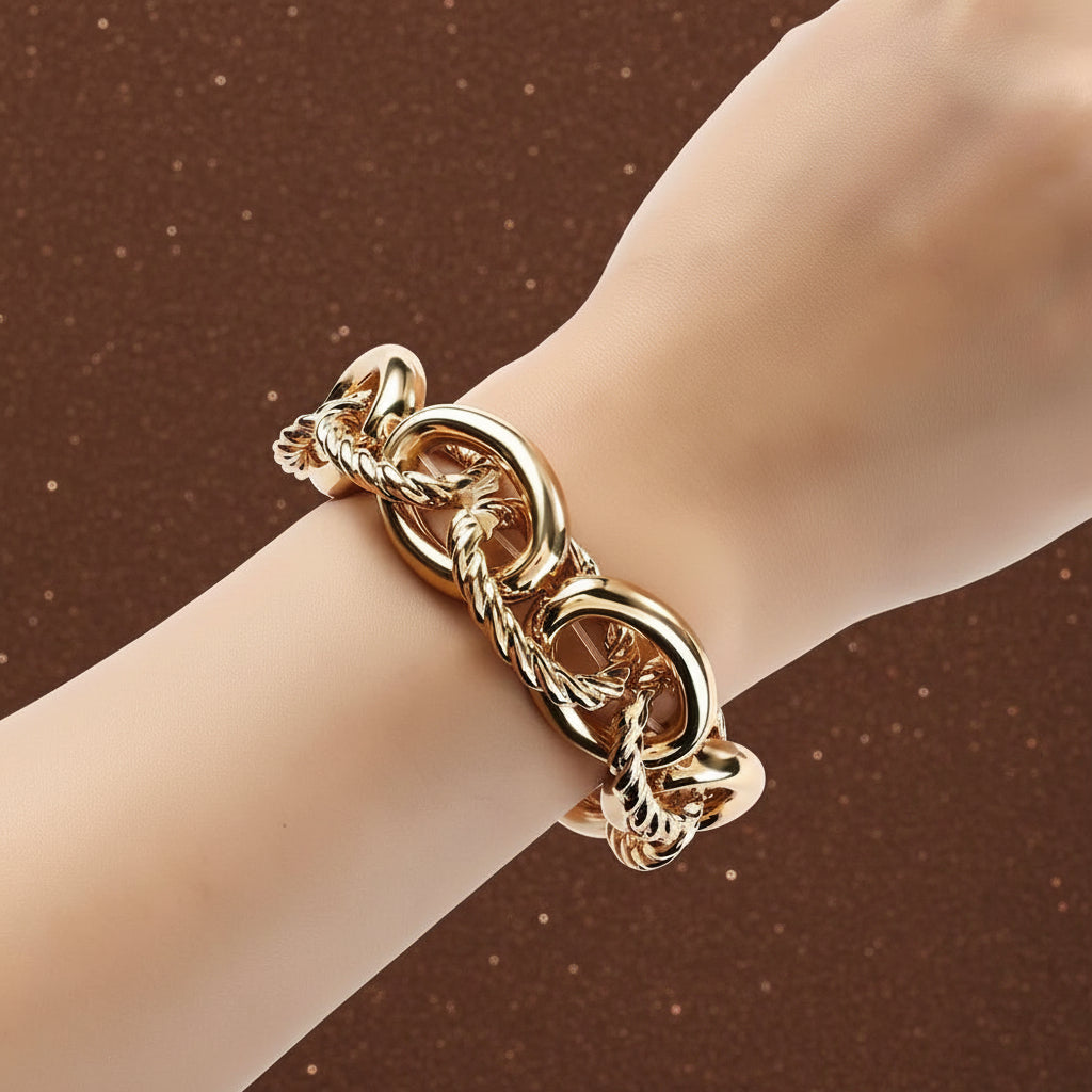 Statement Double Tone Thick Chain Unisex Bracelet