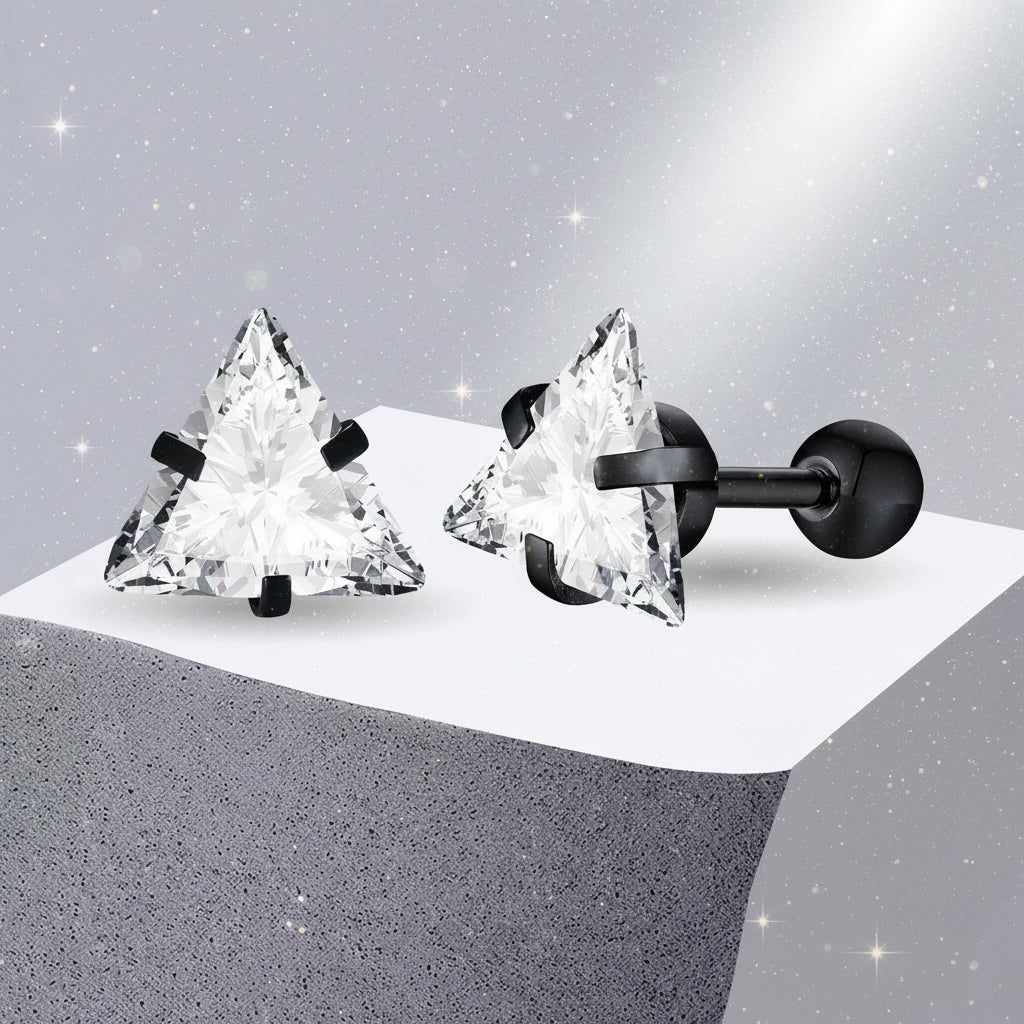 Chic Triangle CZ Earrings – Bold Unisex Ear Jewelry