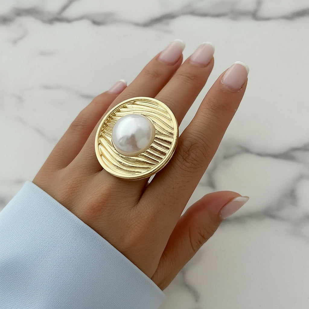 Exaggerated Large Geometric Ring - Adjustable Flower Ring