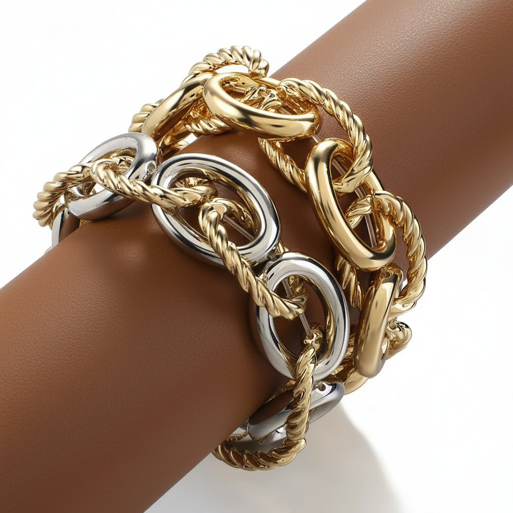 Statement Double Tone Thick Chain Unisex Bracelet