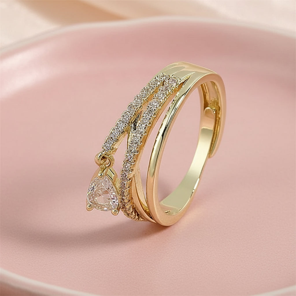 Sparkling Zircon Water Drop Ring - Elegant And Adjustable