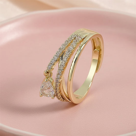 Sparkling Zircon Water Drop Ring - Elegant And Adjustable