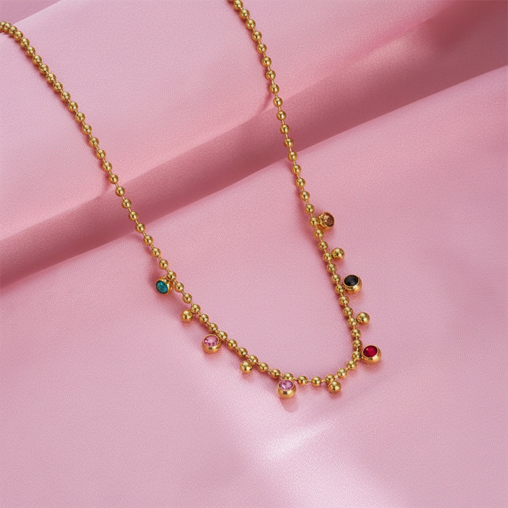 Luxury Ball Chain Necklace – Multicolor Crystal Shine