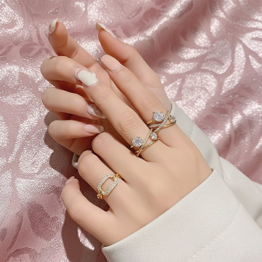 Luxury Spark in Bold Geometry – Gold Open Ring with CZ Stone