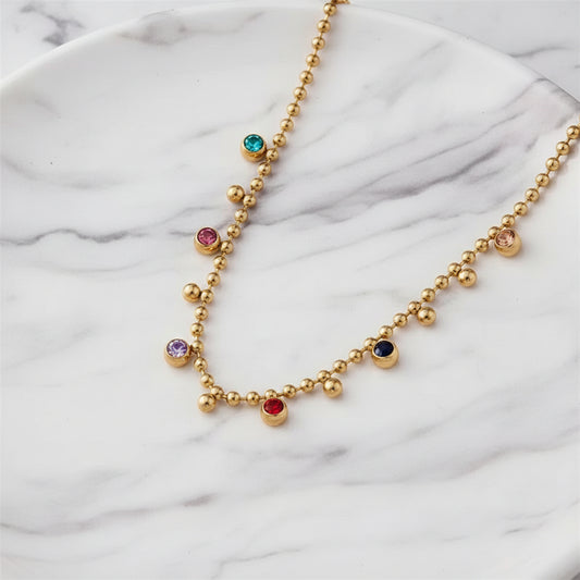 Luxury Ball Chain Necklace – Multicolor Crystal Shine