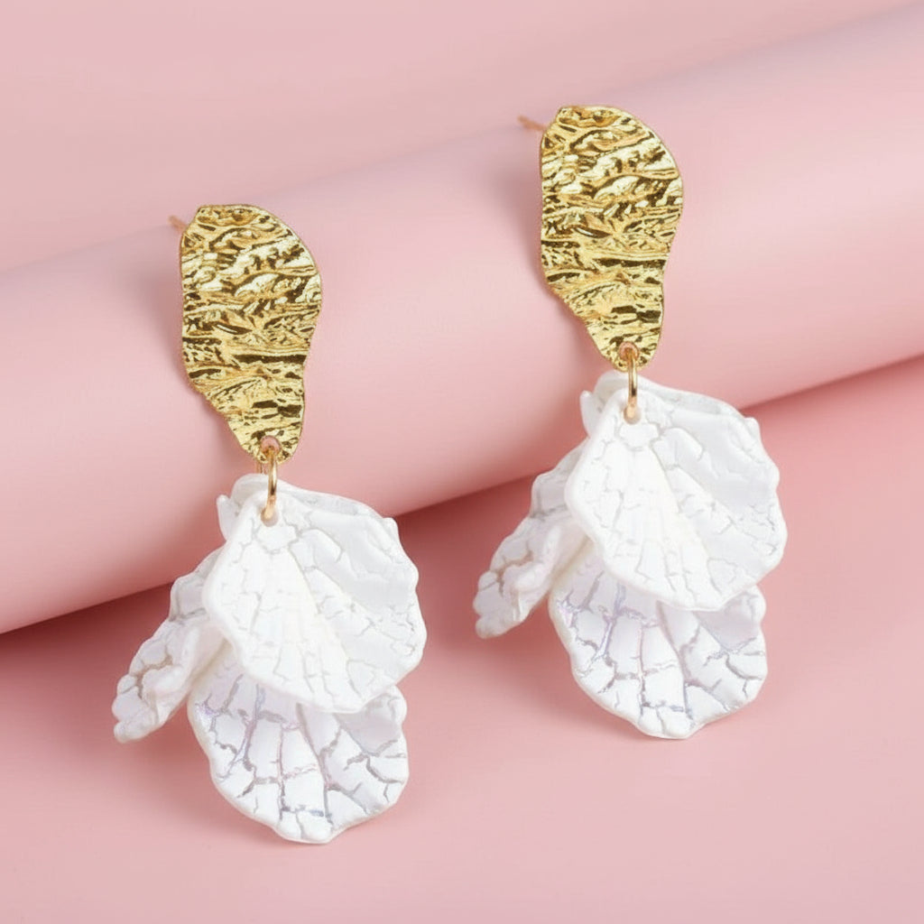 Blooming Elegance White Shell Radiant Petal Earrings