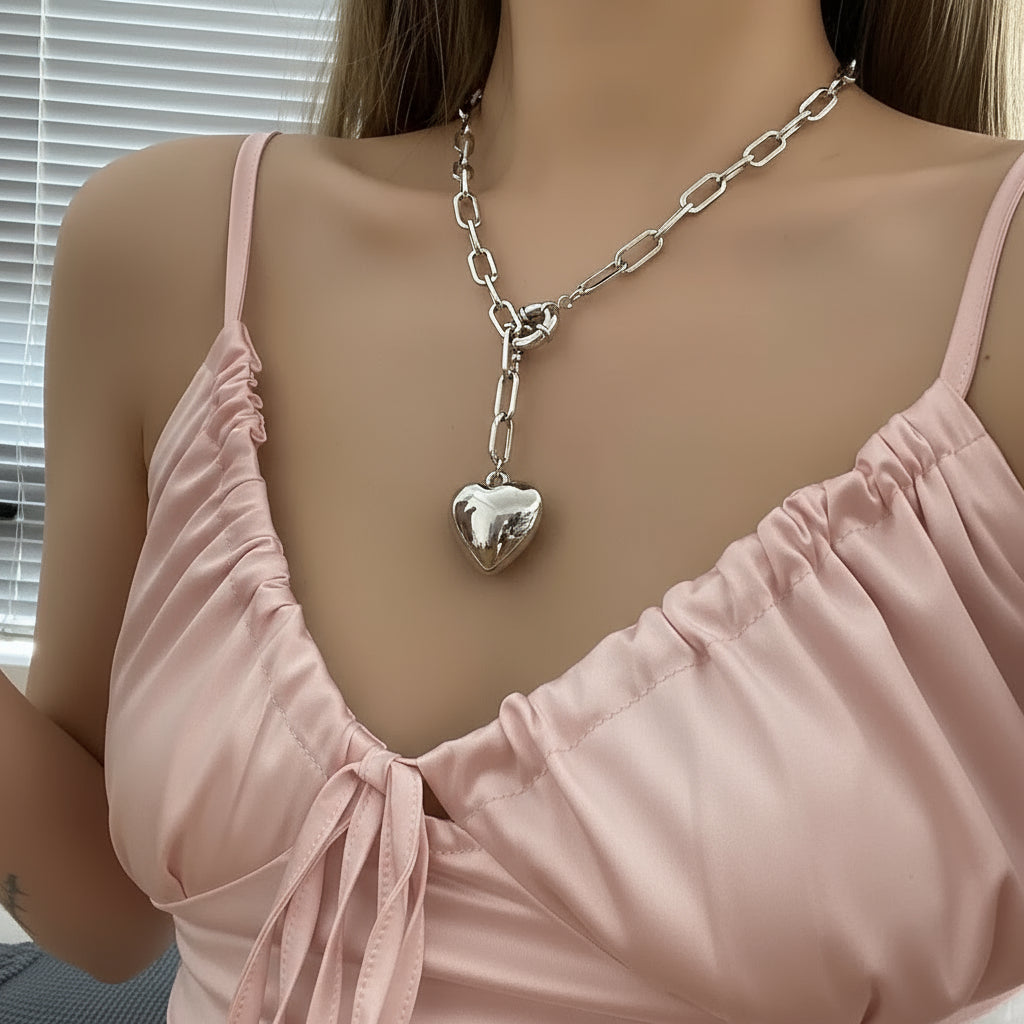 Bold Love in Golden Embrace – Statement Heart Necklace