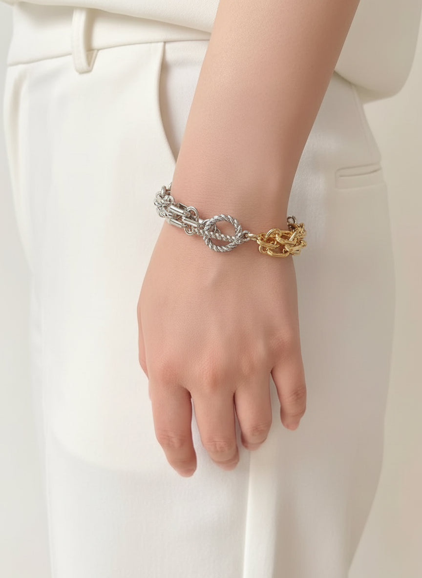 Statement Double Tone Bracelet – Wide Chain Jewelry