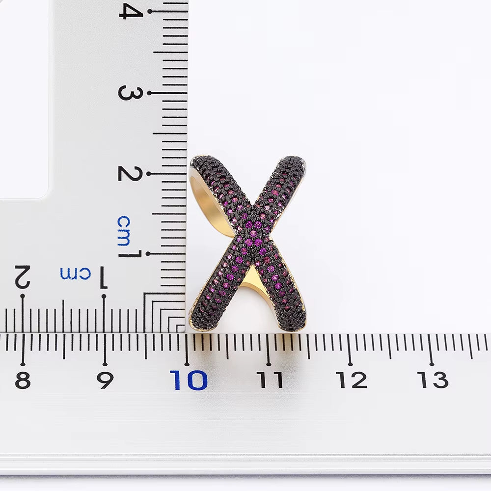 Cross Spark – Copper Zircon Open Ring for Women