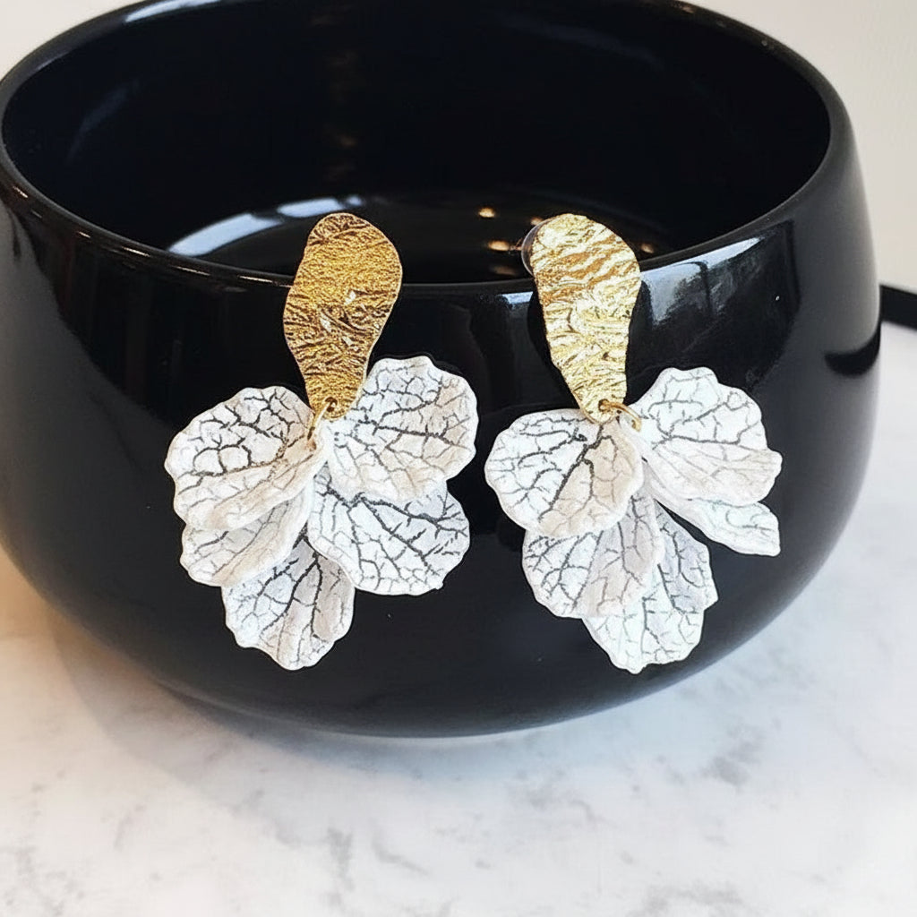 Blooming Elegance White Shell Radiant Petal Earrings