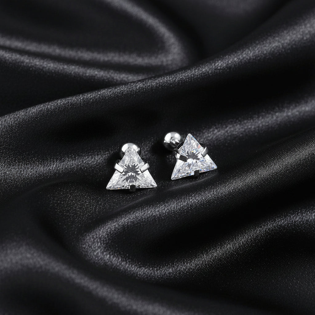 Chic Triangle CZ Earrings – Bold Unisex Ear Jewelry