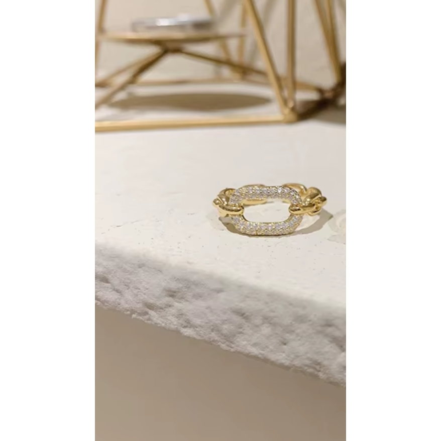 Luxury Spark in Bold Geometry – Gold Open Ring with CZ Stone