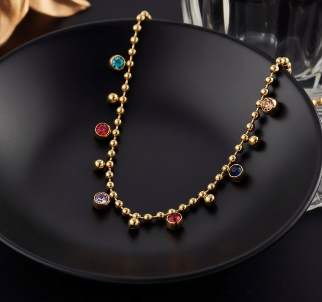 Luxury Ball Chain Necklace – Multicolor Crystal Shine
