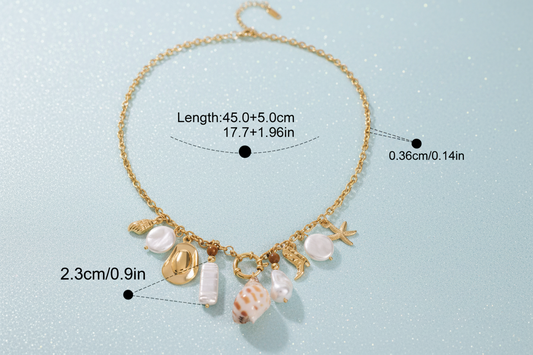 Sea‑Kissed Starfish Conch Necklace- 18K Gold Statement Piece