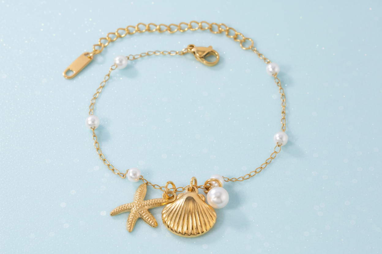 Opulent Ocean Pearl & Starfish Bracelet -18k Gold Plated