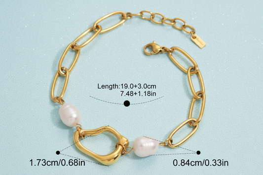 Elegant Freshwater Pearl on 18K Gold Paperclip Chain Bracelet