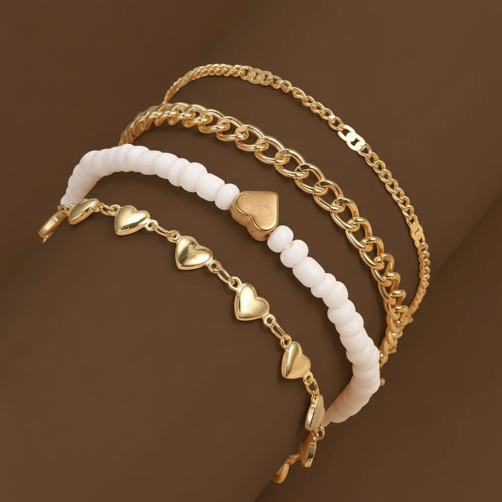 Love Heart Anklet Set – Stylish Gold Chain Foot Bracelet
