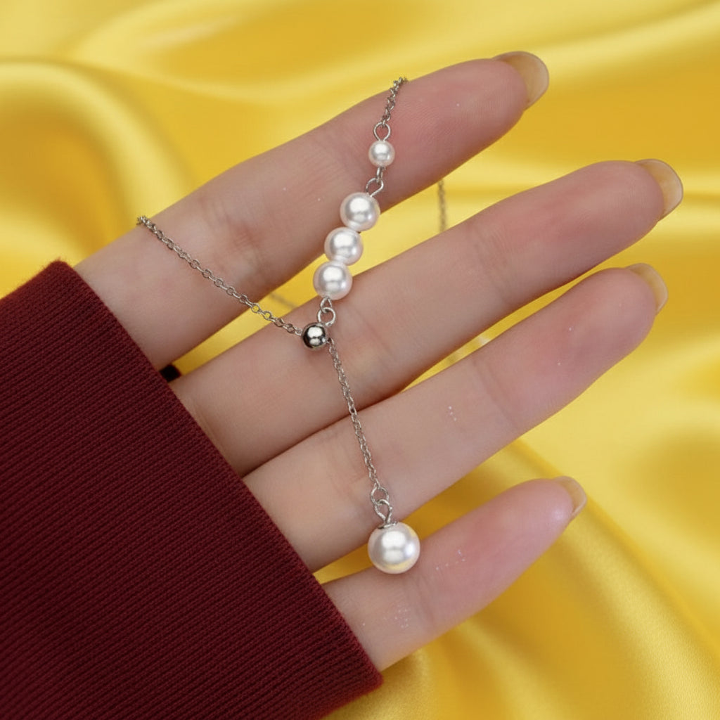 Sterling Grace – Long Chain Pearl Pendant Necklace