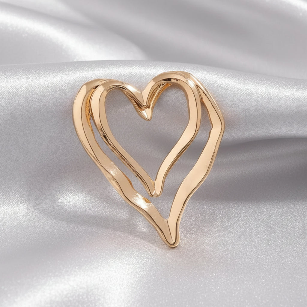 Hollow Double Hearts Adjustable Bold Statement Ring