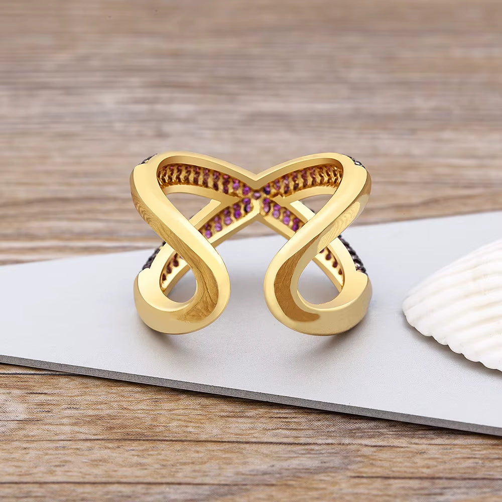 Cross Spark – Copper Zircon Open Ring for Women