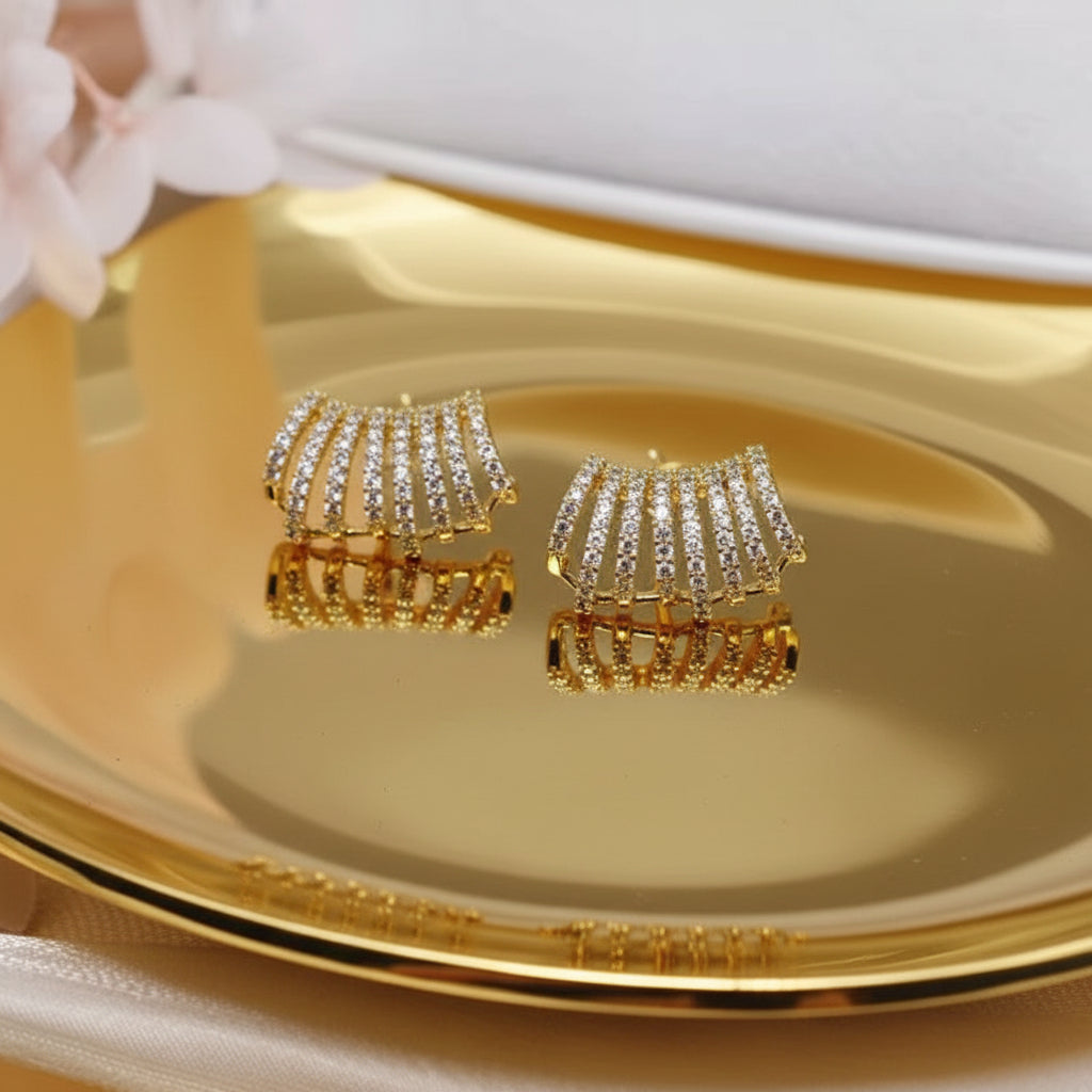 Gold Crystal Inlaid Metal Stud Chick Earrings 