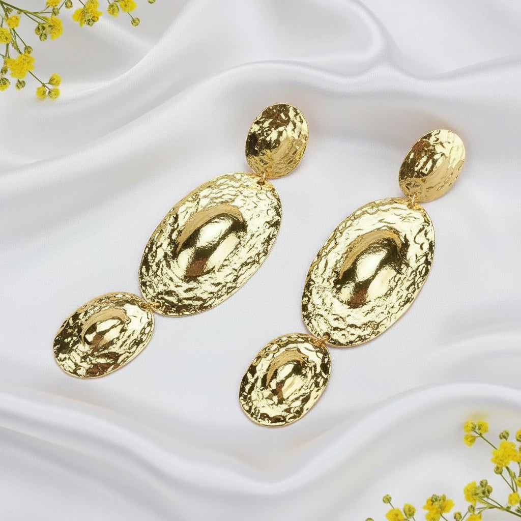 Golden Oval Dangle Earrings – Bold Statement Jewelry