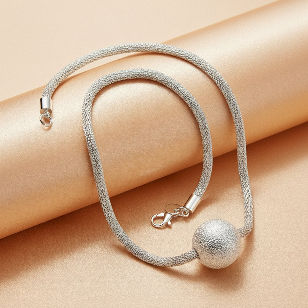 Matte Elegance – Sterling Ball Pendant Necklace