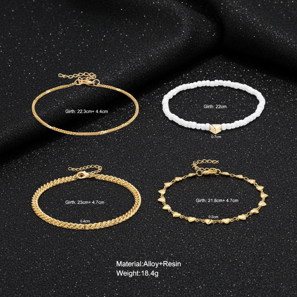 Love Heart Anklet Set – Stylish Gold Chain Foot Bracelet