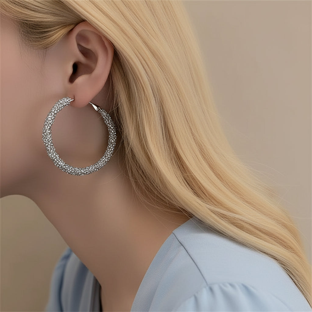 Noir Orbit in Midnight Glow– Geometric Black Hoop Earrings