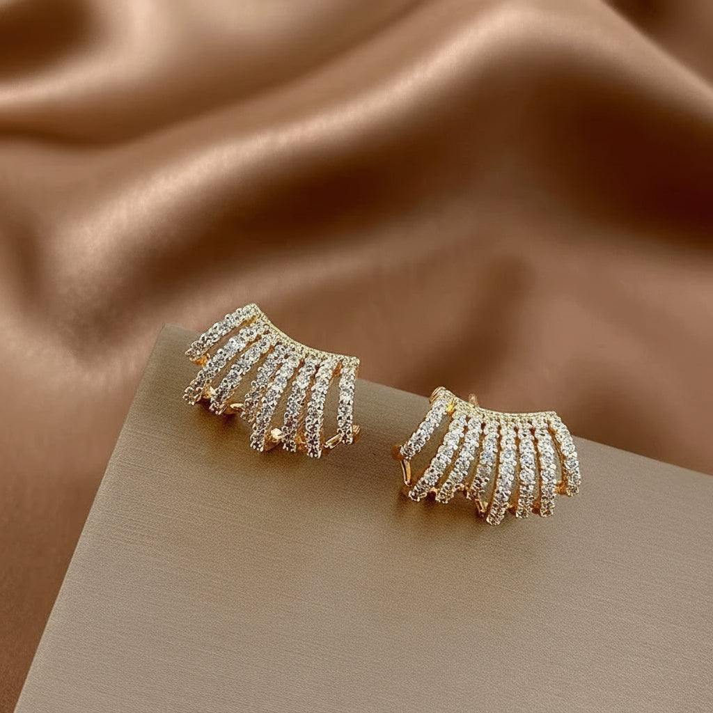 Gold Crystal Inlaid Metal Stud Chick Earrings 