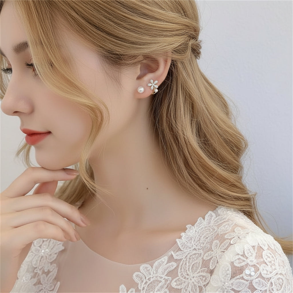 Gold Crystal Inlaid Metal Stud Chick Earrings 