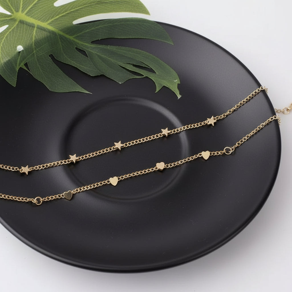 Minimalist Gold Bracelet – Stars & Hearts Design