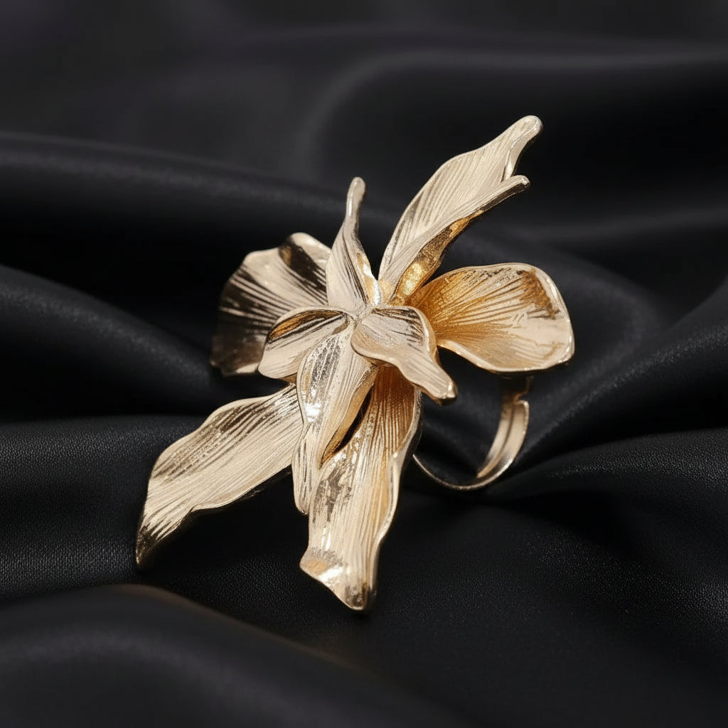 Exaggerated Large Geometric Ring - Adjustable Flower Ring