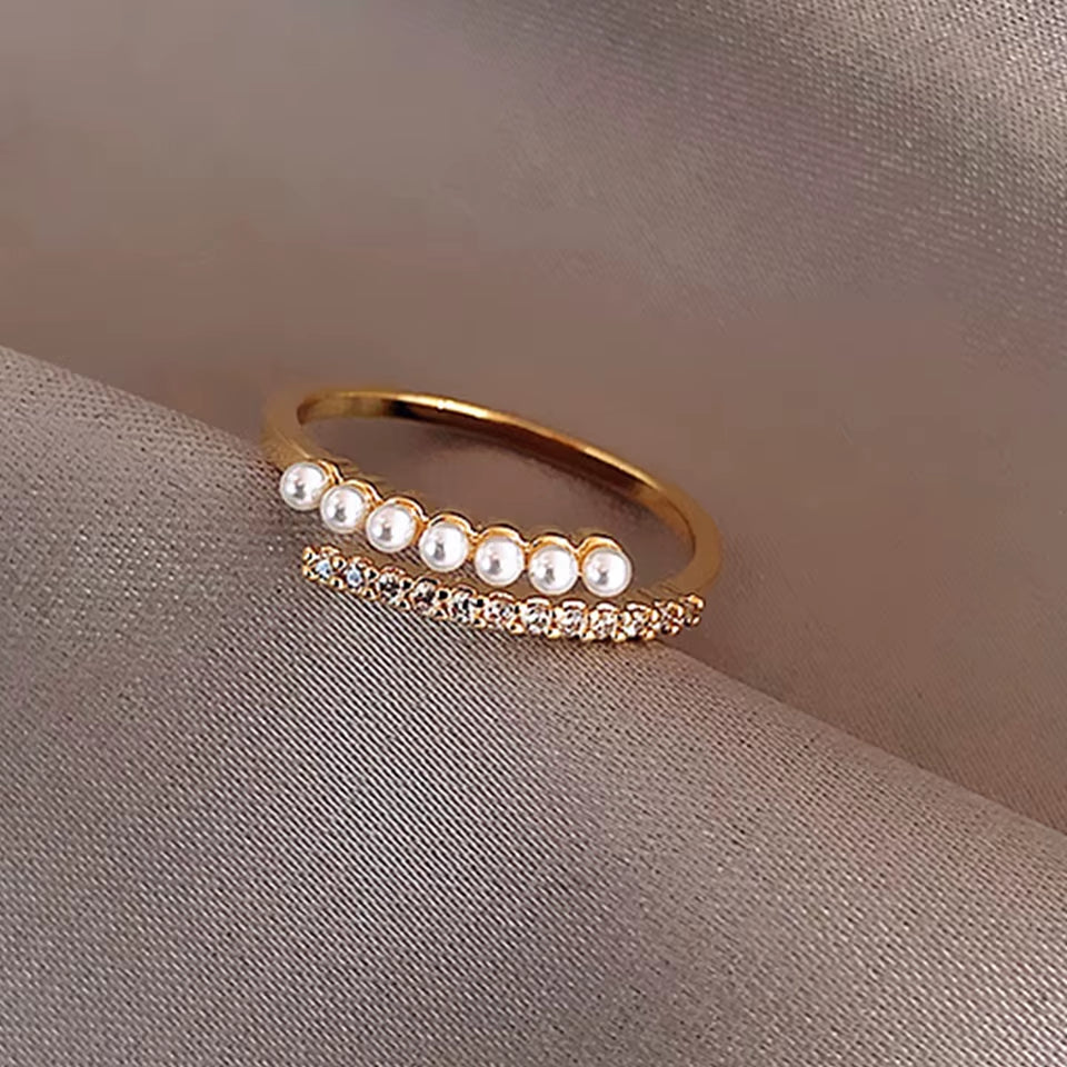 Gold Pearl Ring – Shiny Zircon Pearl Open Ring