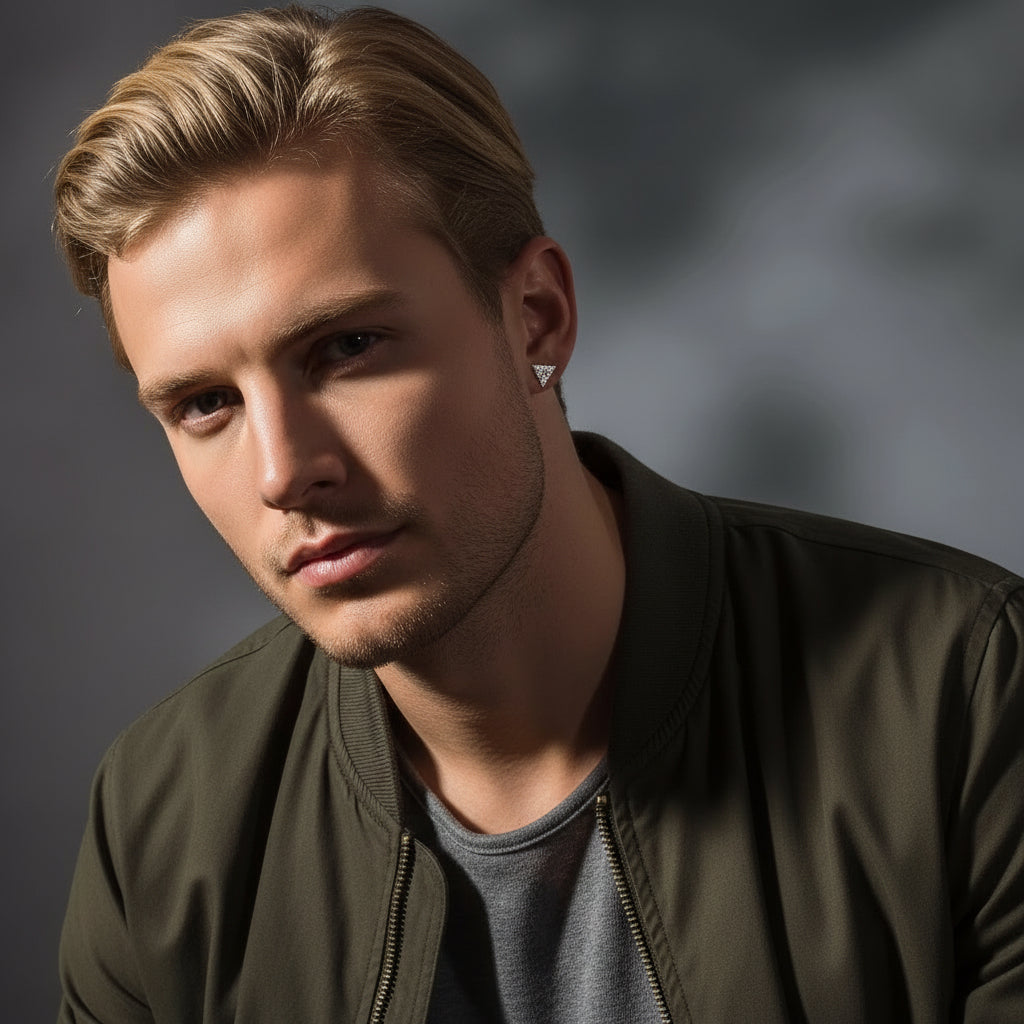 Chic Triangle CZ Earrings – Bold Unisex Ear Jewelry