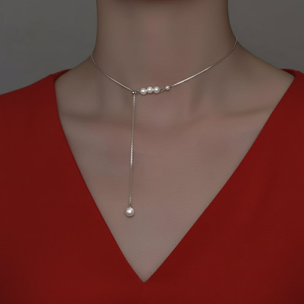 Sterling Grace – Long Chain Pearl Pendant Necklace