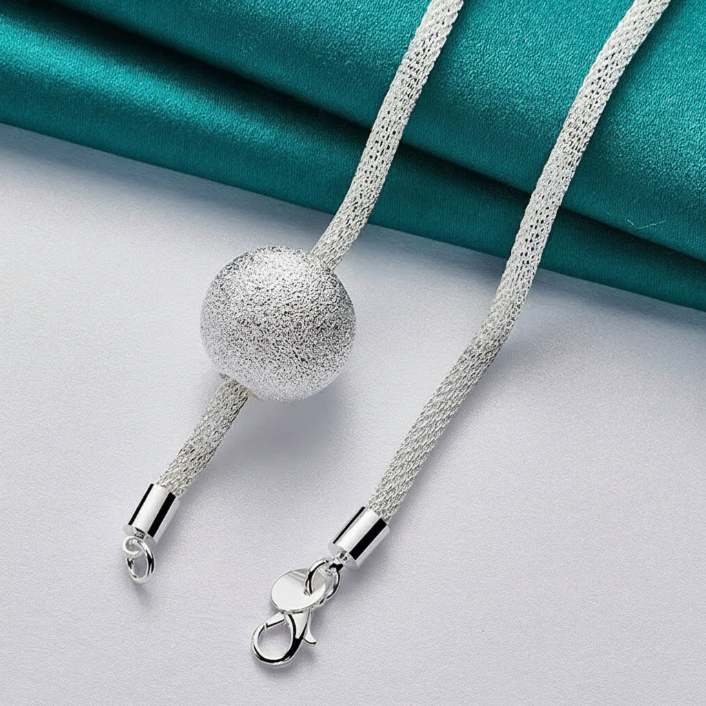 Matte Elegance – Sterling Ball Pendant Necklace