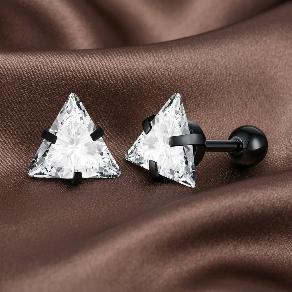 Chic Triangle CZ Earrings – Bold Unisex Ear Jewelry