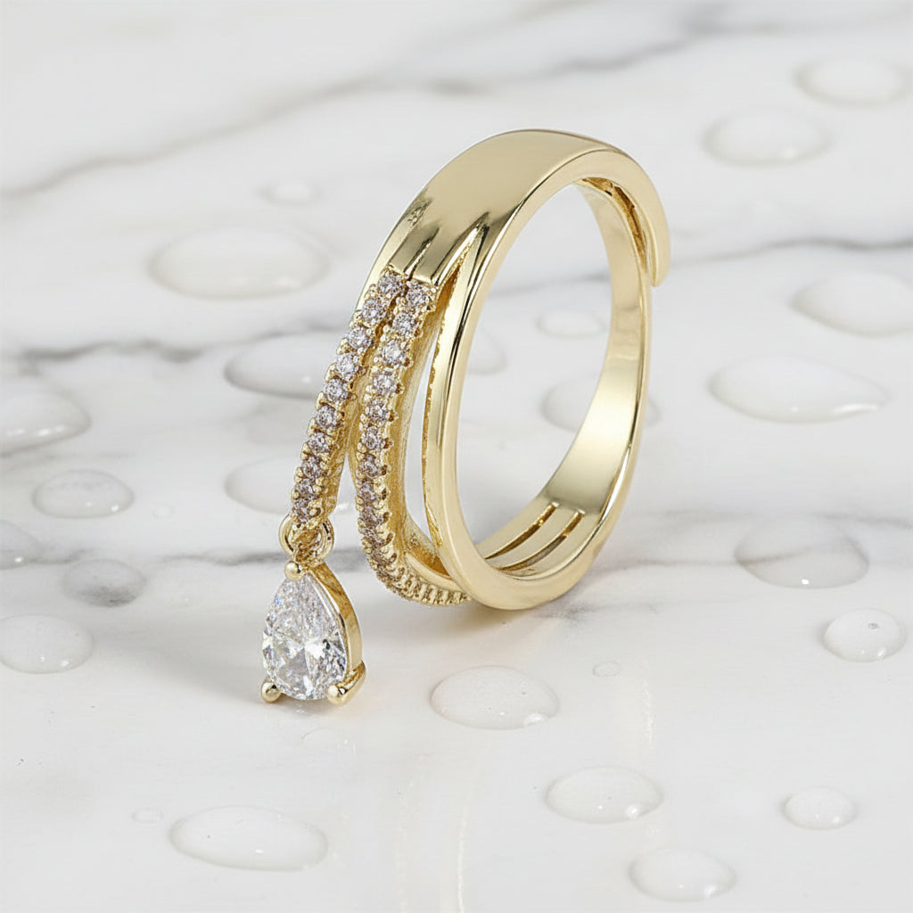 Sparkling Zircon Water Drop Ring - Elegant And Adjustable