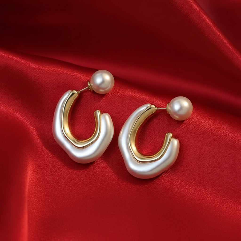 Pearl Bloom – White Shell Flower Hoop Earrings