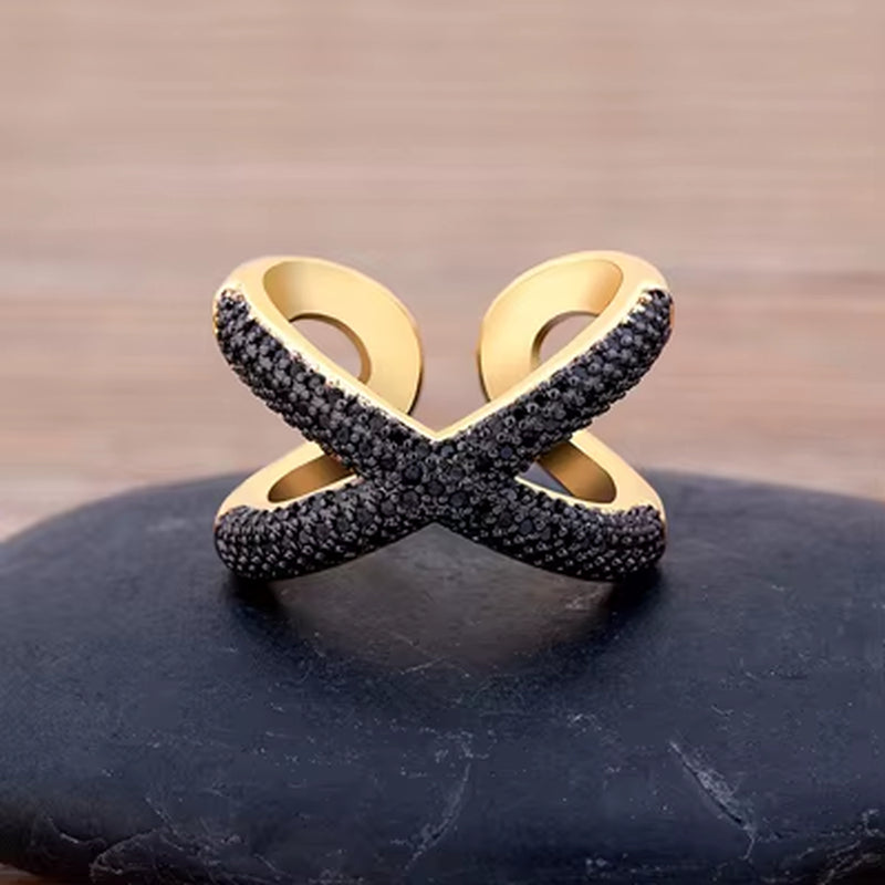 Cross Spark – Copper Zircon Open Ring for Women